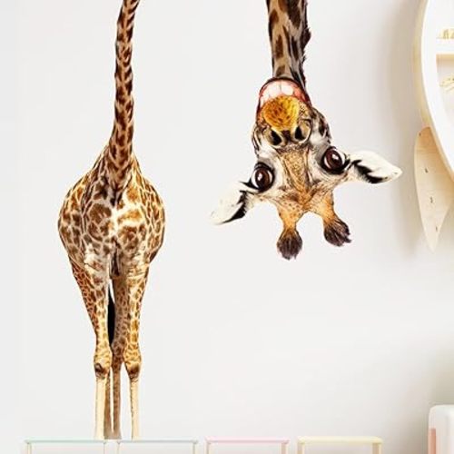 Funny Giraffe Animal Wall Decals Removable Cartoon Jungle Safari Animal Wall Stickers Peel and Stick for Kids Nursery Bedroom Living Room Playing Room