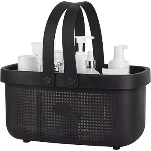 JiatuA Plastic Storage Basket with Handle Portable Shower Caddy Tote Organizer Basket Bin for Bathroom Kitchen Dorm Room Bedroom, Black