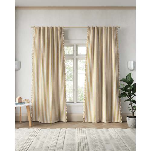 Striped Ruffle Blackout Curtain