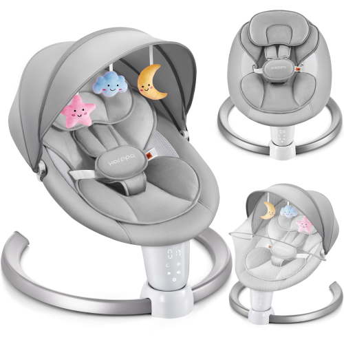 HARPPA Electric Infant Swing Seat, Portable Baby Bouncer with Bluetooth, 5 Speeds, Gray