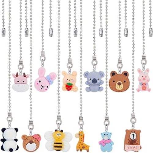 CRASPIRE 12 Style Animals Cute Ceiling Fan Pull Chain Extender Charm Pendant Panda Rabbit Decorative 12.6 Inch Extension Connector Ball Bead Cord Replacement Hanging Ornaments for Lighting Lamp Decor