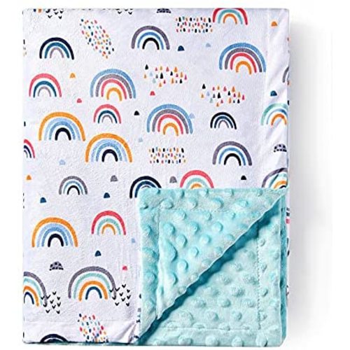 Baby Blanket Super Soft Minky Blanket Blue Rainbow Blanket with Dotted Backing for Newborns Nursery Stroller Receiving Toddlers Crib Bedding for Boy or Girl(30 x 40 Inch) (Rainbow)