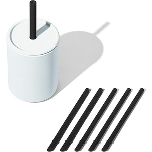 Avanchy Baby Cup with 6 Straws, Training Sippy Cups for Infant to Toddler Kids, Baby Led Weaning Trainer 5 Ounce, 6+ Months, Silicone, White