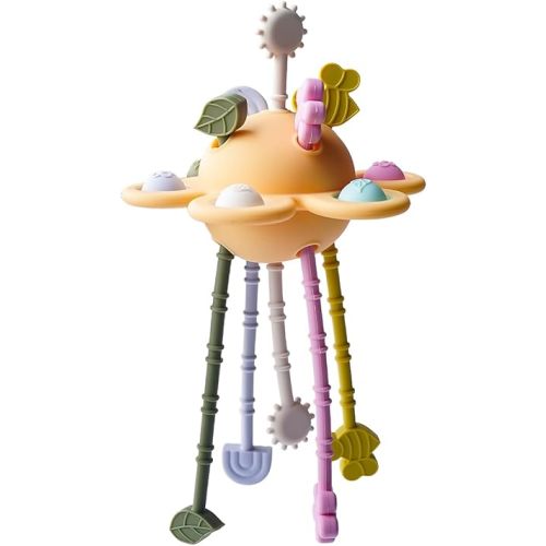 Food Grade Silicone Pull String Baby Toy, Montessori Pull String Sensory Toy for 6-12-18 Months Babies Teething Toys,Toddler Fidget Toys Birthday Gift for Infant/Toddler(Yellow)