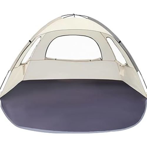 WhiteFang Beach Tent Anti-UV Portable Sun Shade Shelter for 3/4/6/8 Person, Extendable Floor with 3 Ventilating Mesh Windows Plus Carrying Bag, Stakes and Guy Lines