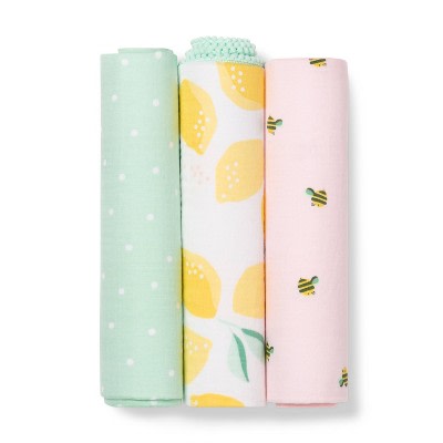 Muslin Swaddle Blanket Honeybee - Pink/Yellow