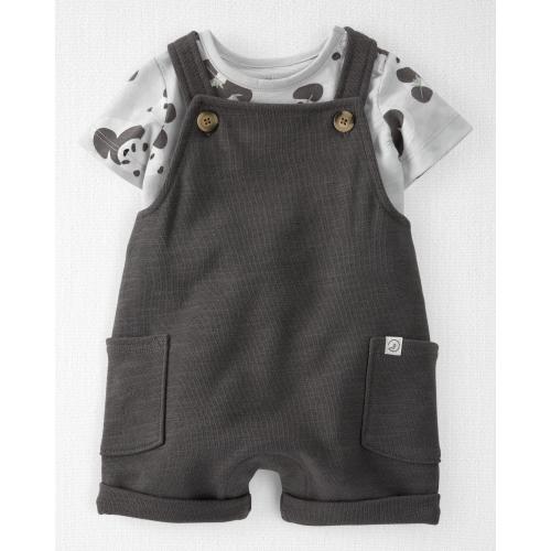 Baby 2-Piece Organic Cotton Shortall Set - 3M - Style,Charcoal