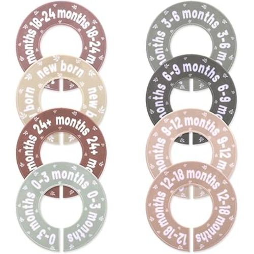 8pcs Baby Closet Dividers, Soft Colors Baby Age Hanger Dividers Double-Sided Circle Design Fits Most Rods for Nursery 0-24 Months Wardrobe Nursery Closet Organize (Eucalyptus Style)