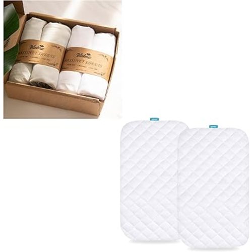 Bassinet Mattress Protector, Viscose Made from Bamboo & 4 Pack Bassinet Sheets Compatible with Baby Delight Beside Me Dreamer Bassinet, Ultra Soft, Breathable and Washable