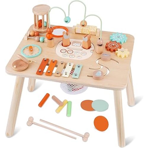 ATOYUS Activity Table, Montessori Toys for 1 2 Year Old Boys Girls Kid, 13 in 1 Wooden Sensory Play Center for Toddler 1-3, Educational Learning Toy for Baby 12-18 Months, 1st Christmas Birthday Gifts