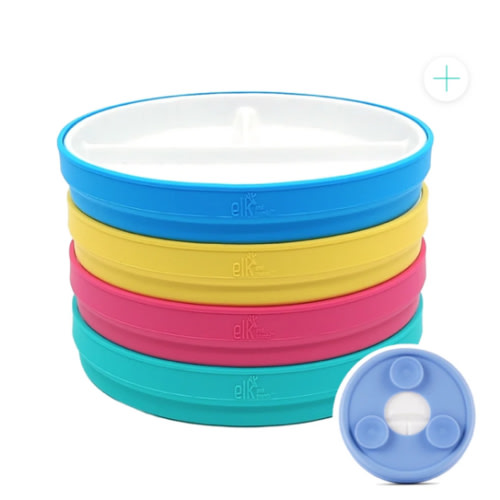 6.7"/16cm Porcelain White Divided Plates with Silicone Suction Sleeves