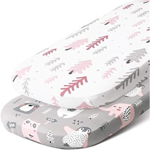 Stretch Fitted Bassinet Sheet Set BROLEX 2 Pack Cradle Sheets for Bassinet Pad/Mattress,Unisex Boys Girls,Ultra Soft,Jungle Animals