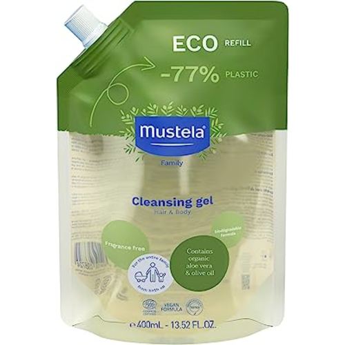 Mustela Certified Organic Cleansing Gel - Natural Hair & Body Wash with Olive Oil & Aloe Vera - For Baby, Kid & Adult - Fragrance Free, Tear Free, Vegan & Biodegradable - 13.52 fl. oz.