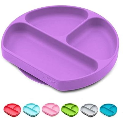 Silicone Suction Plates for Babies, Stick to High Chair Trays and Table, Divided Baby Dishes, Perfect Kids Plates, BPA FREE