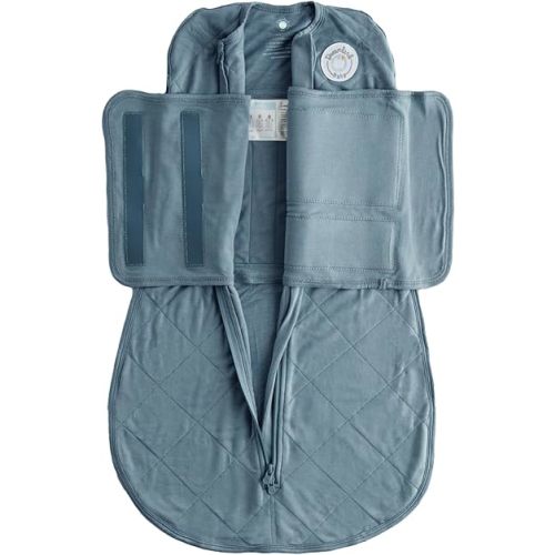 Dreamland Baby Bamboo Viscose Swaddle Sleep Sack (0-6 Months). 1.0 TOG Ultra Soft Swaddle Blanket w/Built in Band. 97% Viscose, 3% Spandex (Ocean)