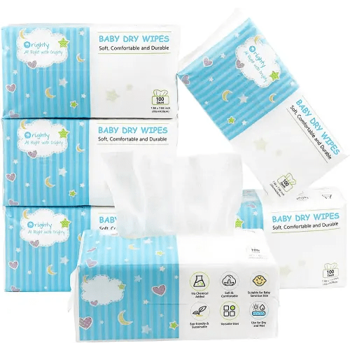 Orighty Baby Dry Wipes - Super Soft & Gentle Baby Washcloths, Use Wet or Dry, 100% Unscented Tissue for Baby Sensitive Skin, Ideal for Diaper Changes, Feeding, Nursing, Runny Nose & Drool, 600 Count