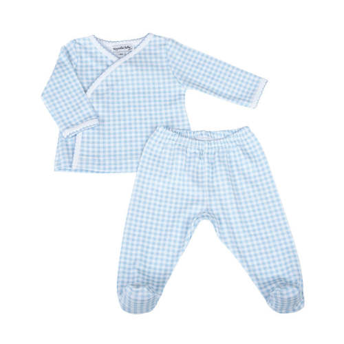 Mini Checks Kimono Footed Pant Set - Blue