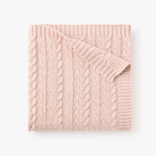 Pale Pink Horseshoe Cable Knit Baby Blanket – Elegant Baby