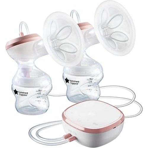 Tommee Tippee Made for Me Double Electric Breast Pump, Baby Bottles Included, 9 Express Modes, Massaging Cushions, USB Rechargeable Portable Breast Pump, Strong Suction, Quiet