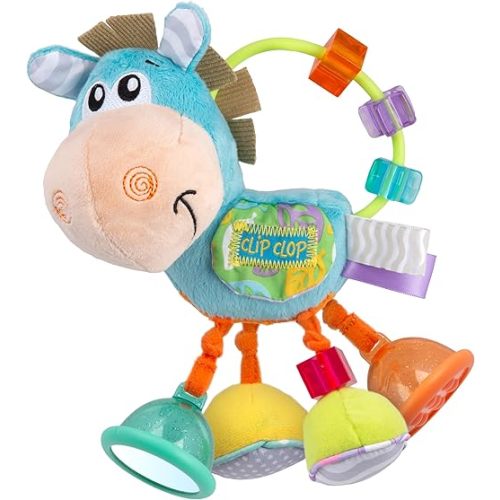 Playgro Light Blue Horse Soft Baby Toys 3-6-12 Months Developmental, 3+ Months Rattles Teething Toys for Babies, Newborn & Infant Sensory Non-Toxic Plush Baby Rattle for Boy Girl Clip Clop Activity