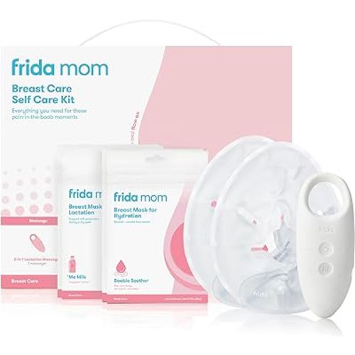 Frida Mom Breastfeeding Essentials Kit for Lactation Support and Nipple Relief, Includes Lactation Massager, Heating Pads, and Masks for Hydration and Milk Flow (9pc Set)