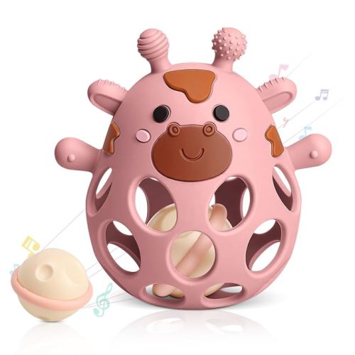 Baby Teething Rattle Toys 3-6 6-12 Months, BPA Free Silicone Teether Ball | Cute Giraffe-Shaped, Easy Grasp, Multi-Textured Chew Points for Teething Relief, Baby Teether, Infant Chew Toy, Newborn Gifts
