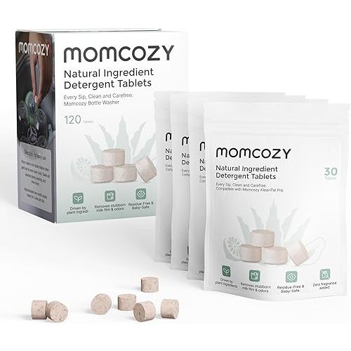 Momcozy Natural Washing Block for Baby Bottle Washer, Powerful Plant-Based Formula, Safe & Residue-Free, 120 Tablets