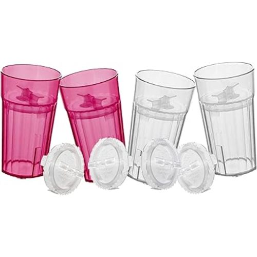 Reflo Smart Cup (Red & Clear 4-Pack) Open Training Cup, Toddler Cup, No Suction 6oz, 360 Control-Flow, USA MADE Premium High-Impact Plastic