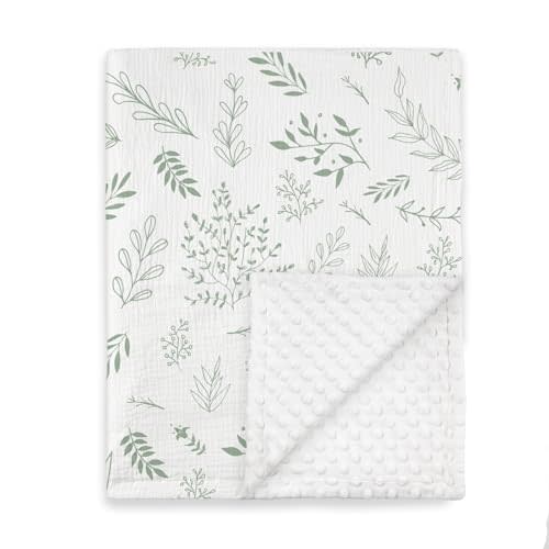 GLLQUEN BABY Blankets for Unisex Boys Girls, Muslin Cotton Front Soft and Breathable, and Dotted Fleece Backing, Printed Bed Nursery Minky Blankets for Toddler Newborn, 30 x40 inches