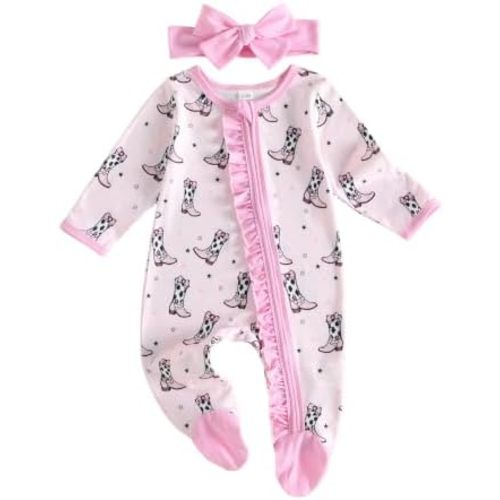 Newborn Baby Girl Clothes Ruffle Footed Romper One Piece Jumpsuit