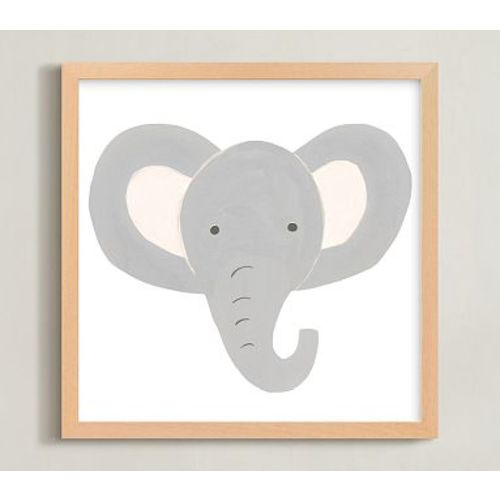 Minted Animal Faces Elephant, 16x16, Natural Wood Frame