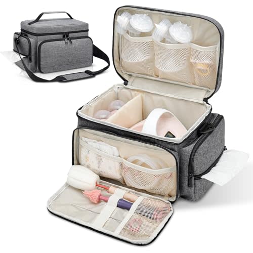 GDNasist Breast Pump Bag Fit for Spectra S1 and S2, Pumping Bag with Waterproof Mat for Pump Accessories, Portable Pump Carrying Case for Work, Travel and Family Use, Grey