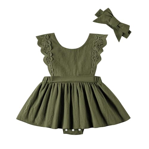 Kionio Newborn Baby Girl Clothes Sleeveless Baby Romper Dress Lace Bodysuit Jumpsuit Girl Summer Outfits with Headband