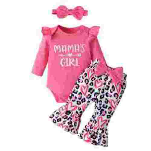 Newborn Infant Baby Girl Clothes Long Sleeve Romper Pants Headband headband Outfits Set ( 0-3 Months, Rose Red)