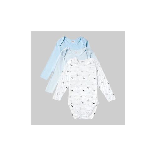 Stellou & Friends Unisex Cotton Long Sleeve Bodysuit - 3pk, Color: Blue, Size: 9-12 months
