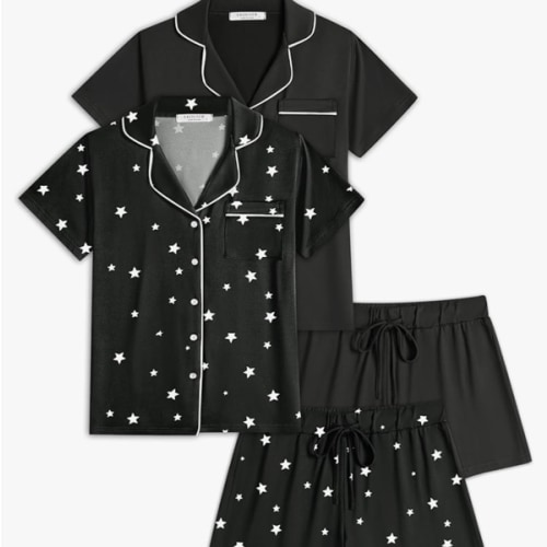 Ekouaer 2 Pack Womens Pajamas Set Button Down Summer Sleepwear Short Sleeve Comfy Pjs Loungewear Set