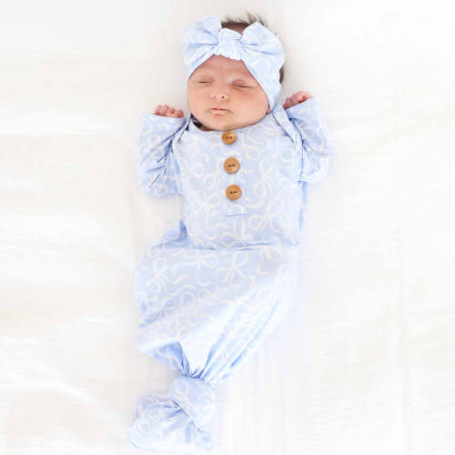Blue-tiful Bows Newborn Baby Knot Gown & Hat Set