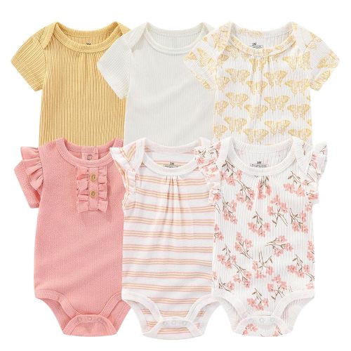 Baby Bodysuit 6 Pack Soft Mixed Ribbed Short Sleeve Romper Infant Boy Girl Clothes Set
