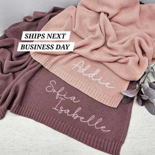 Personalized Baby Blanket, Embroidered Name, Stroller Blanket, Newborn Baby Gift, Soft Breathable Cotton Knit baby blanket, Baby shower gift