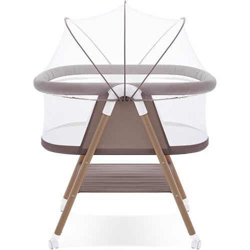 Baby bassinets,3 in1 Baby Crib, Sturdy, Portable & Easy to Assemble,Mosquito net and Portable Bag Included. (Khaki)