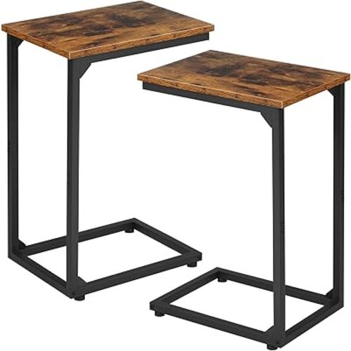 AMHANCIBLE C Shaped Side Table, End Tables Living Room Set of 2, Slide Under Couch Table for Sofa, TV Trays for Bedroom, Small Space, Rustic Brown HET02CBR