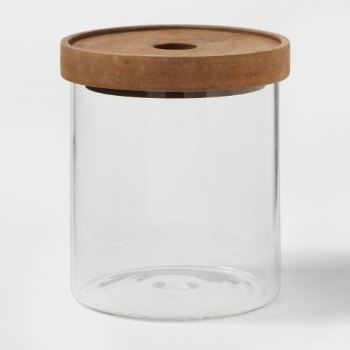 Glass Storage Canister with wood lid - Small - Threshold™: Clear Glass Jar with Wood Lid, 1 qt. Food Storage Container
