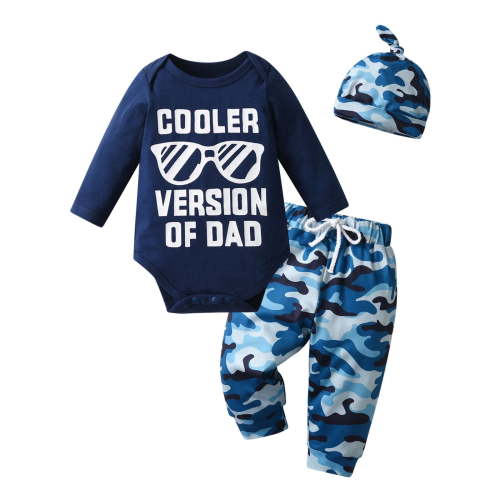 Newborn Infant Baby Boy Clothes Long Sleeve Romper Pants Headband Hat Outfits Set( Newborn, Blue)