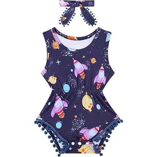 Baby Girl Clothes 0-24 Months Floral Sleeveless Baby Cowgirl Newborn Romper Jumpsuit Outfit Set with Headband
