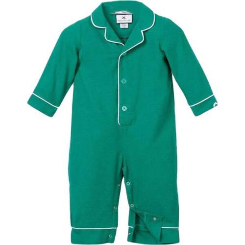 Forest Green Flannel Romper with White Piping - Petite Plume Sleepwear | Maisonette