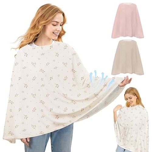 Basumee Nursing Cover for Breastfeeding Full Privacy Soft Breathable Mesh Breastfeeding Cover Multi-Use Breast Feeding Covers for Women Moms Baby Feeding Privacy Nursing Covers, Oatmeal