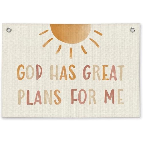 Christian Bible Verse Boho Sunshine Nursery Room Decor - Linen Banner Wall Hanging Canvas Banner Flag Decor for Kids Nursery Toddler Bedroom Playroom