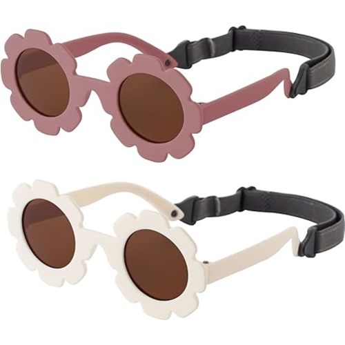 Lot de 2 paires de lunettes de soleil polarisées rondes flexibles pour bébé avec sangle réglable pour bébé fille garçon âge 0-24 mois