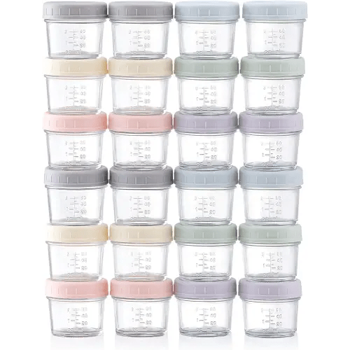 VITEVER 24-Pack Glass Baby Food Storage Containers - 4 oz Baby Food Storage Jars With Lids, Baby Food Maker, Microwave, Dishwasher & Freezer Safe