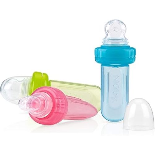 Nuby EZ Squee-Z Silicone Self Feeding Baby Food Dispenser (Varied, 2 Count (Pack of 1))